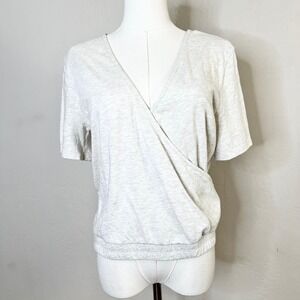 UpWest Oatmeal Heather 100% Cotton Surplice Wrap V-Neck Top Balletcore Medium